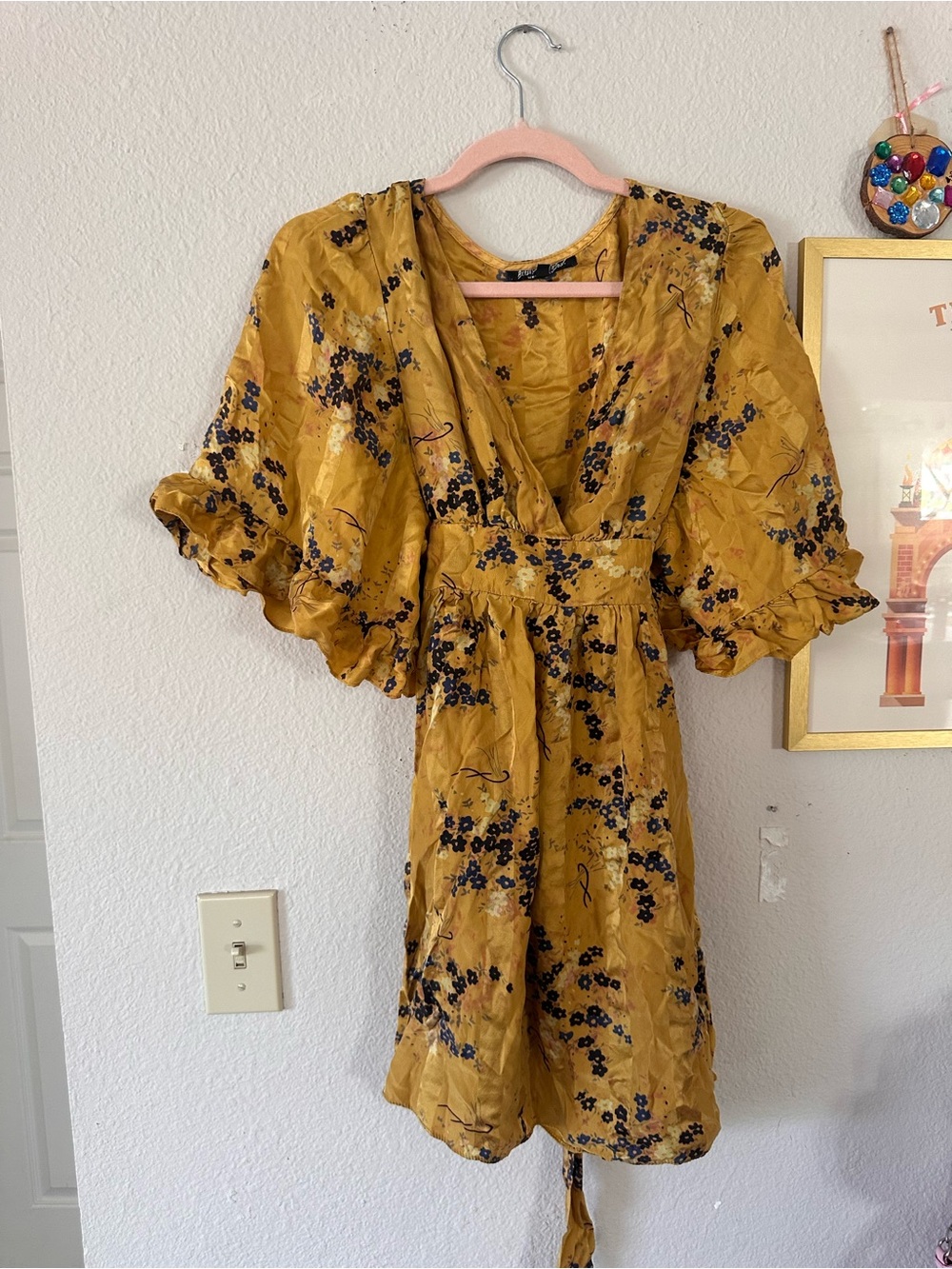 Betsey Johnson 8 Mustard Floral Tunic Top